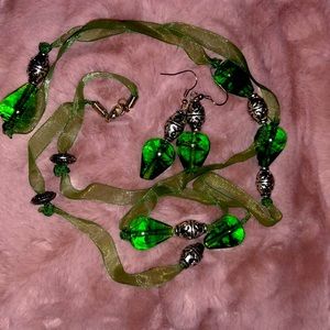 Beautiful lime green glass beaded handmade necklace and earrings!